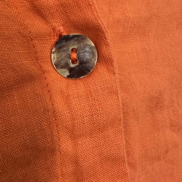 Boxy Linen Popover Shirt Collared Orange Fall Artsy USA Vtg Women’s Medium - Picture 3 of 11